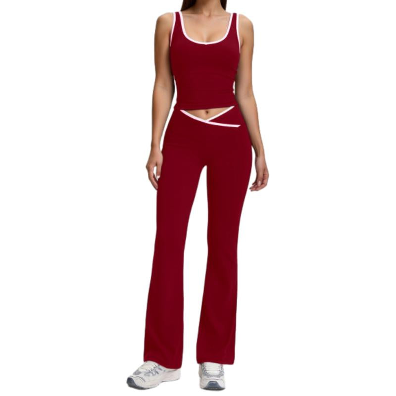 Women'S 2Pcs Sets Casual Summer Sports Outfit Wide Strap Crop Tank Fold over Yoga Flare Pants Outdoor Leisure Sports Sportswear Suit Colorblock Athleisure Breathable Clothes