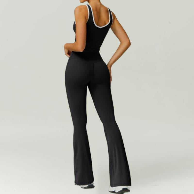 Women'S 2Pcs Sets Casual Summer Sports Outfit Wide Strap Crop Tank Fold over Yoga Flare Pants Outdoor Leisure Sports Sportswear Suit Colorblock Athleisure Breathable Clothes