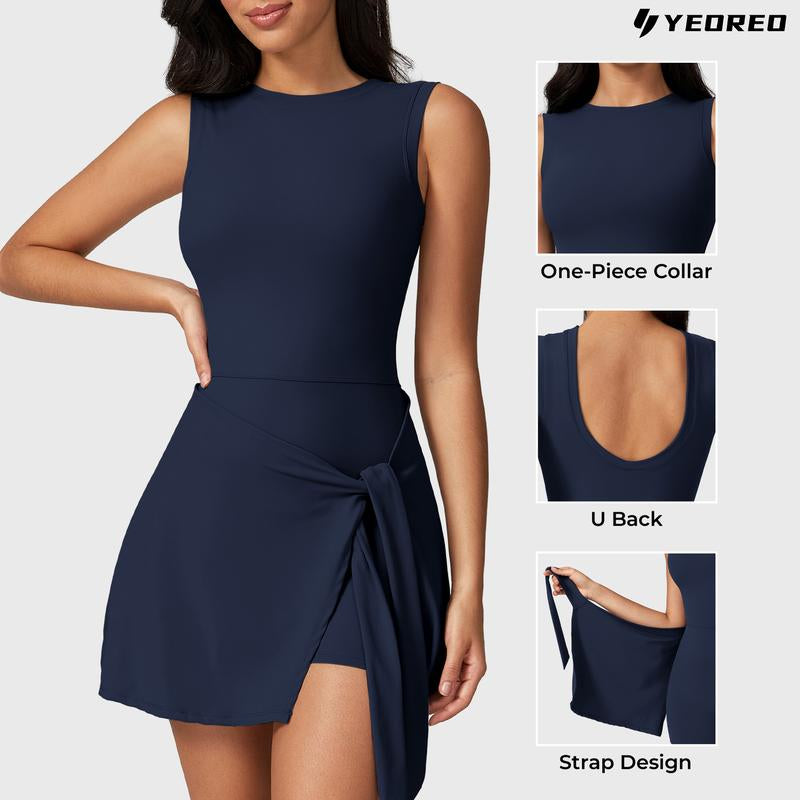 YEOREO Women'S Tennis Skirt Sleeveless Yoga Golf Sports Skirt with Ruffle Side Slits Gym Skirt Built-In Shorts #Outdoorfun