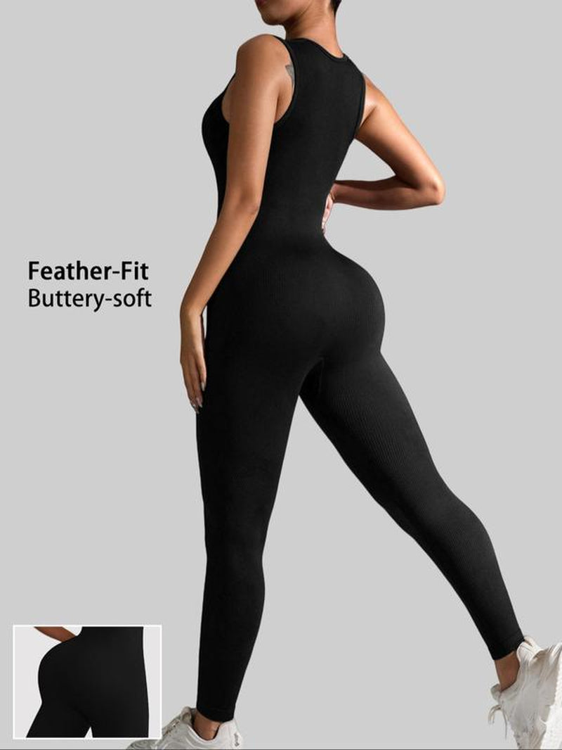 Women'S Solid Square Neck Sports Jumpsuit, Casual Comfy Sleeveless Jumpsuit for Yoga Gym Workout, Ladies Sportswear for All Seasons
