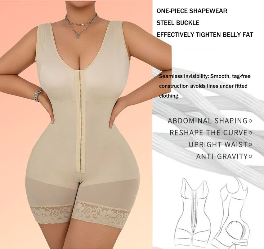 Women'S Fajas Colombianas Shapewear Full Body Shaper Butt Lifter with Zipper Crotch Black V Neck Everyday Style Fit Colombian Activewear Athletic Minimalist Sportswear