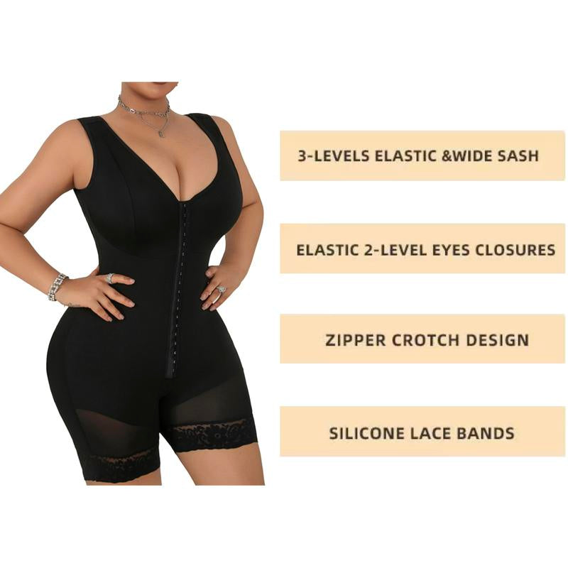 Women'S Fajas Colombianas Shapewear Full Body Shaper Butt Lifter with Zipper Crotch Black V Neck Everyday Style Fit Colombian Activewear Athletic Minimalist Sportswear