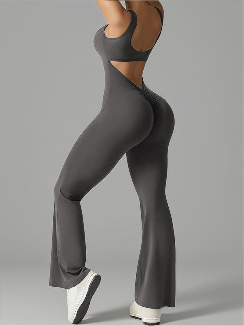 Women'S Sporty Backless Yoga Jumpsuit, Tight-Fitting below Ankle Pants, Suitable for All Seasons, Ideal for Sports & Daily Wear