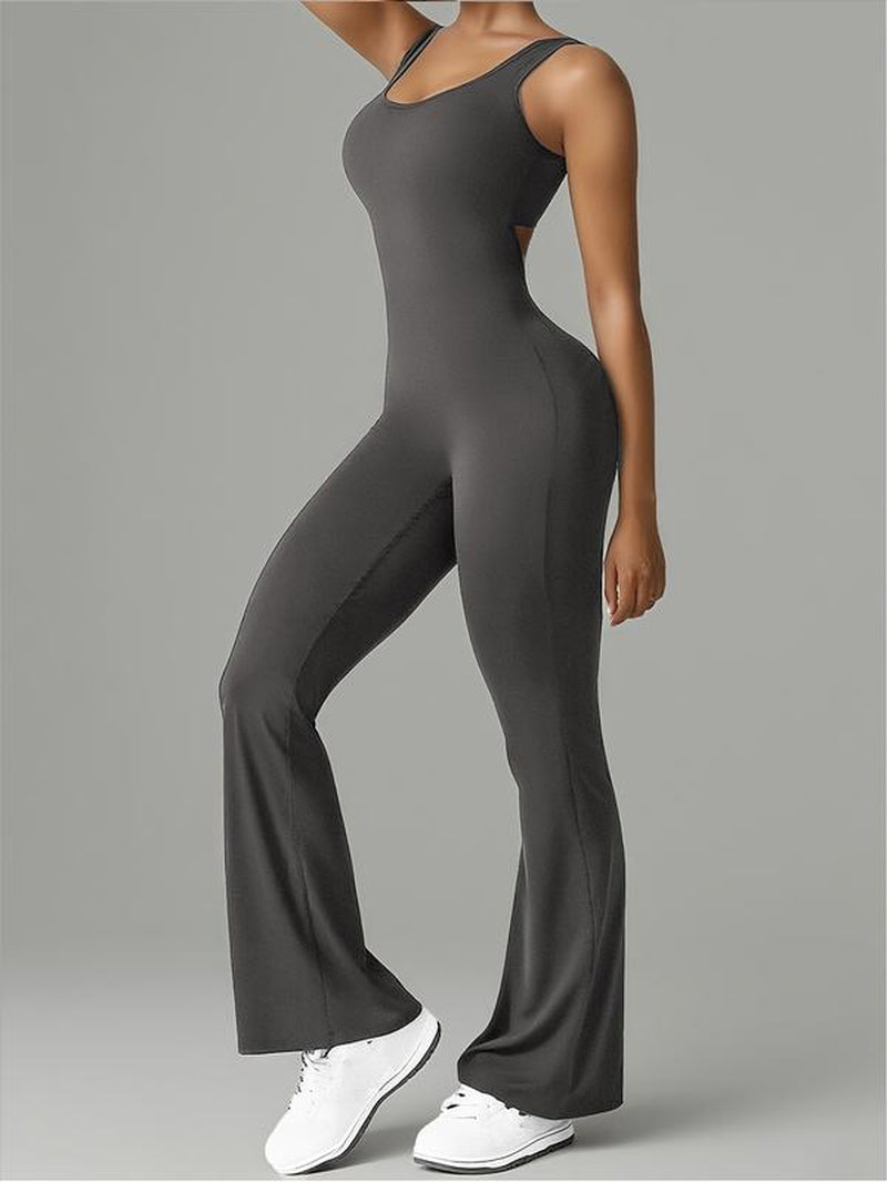Women'S Sporty Backless Yoga Jumpsuit, Tight-Fitting below Ankle Pants, Suitable for All Seasons, Ideal for Sports & Daily Wear