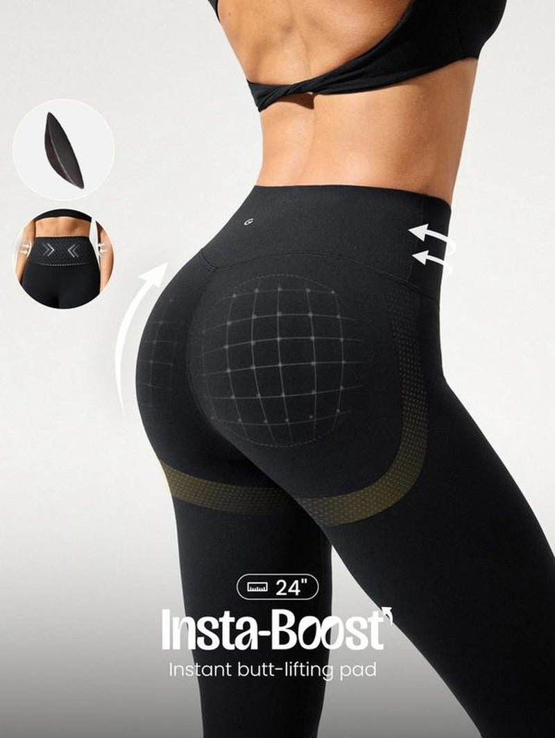 GLOWMODE 24" Featherfit Shape It up Booty Boosting Shaping Removable Butt Pads No Front Seam Insta Cinch Tummy Control Leggings Low-Impact Yoga Pilates Barre Studio Daily Casual Wear