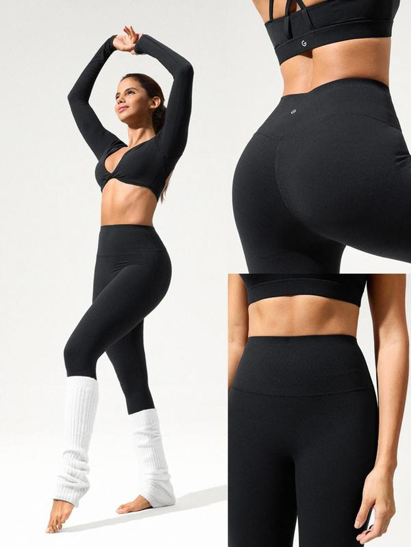 GLOWMODE 24" Featherfit Shape It up Booty Boosting Shaping Removable Butt Pads No Front Seam Insta Cinch Tummy Control Leggings Low-Impact Yoga Pilates Barre Studio Daily Casual Wear