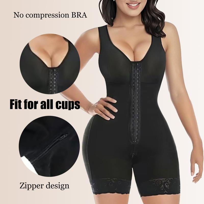 Women'S Fajas Colombianas Shapewear Full Body Shaper Butt Lifter with Zipper Crotch Black V Neck Everyday Style Fit Colombian Activewear Athletic Minimalist Sportswear