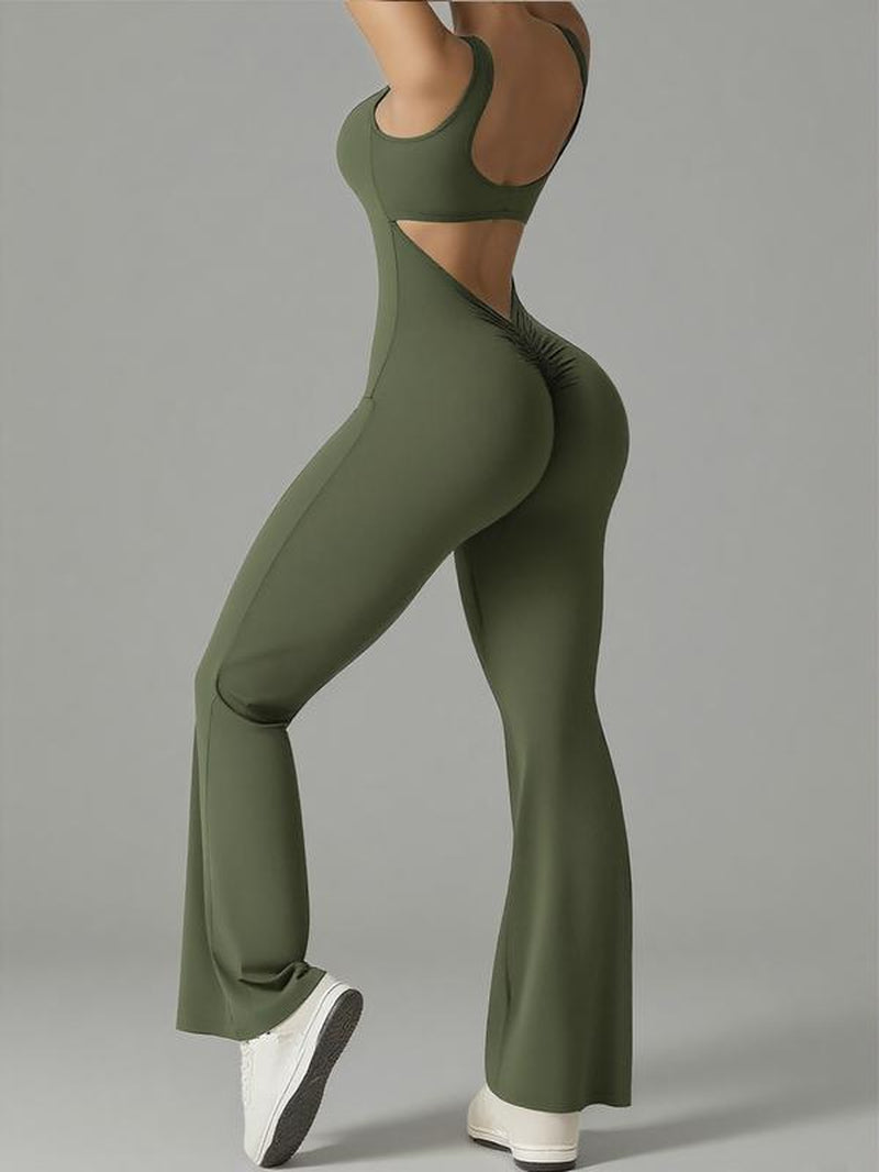 Women'S Sporty Backless Yoga Jumpsuit, Tight-Fitting below Ankle Pants, Suitable for All Seasons, Ideal for Sports & Daily Wear
