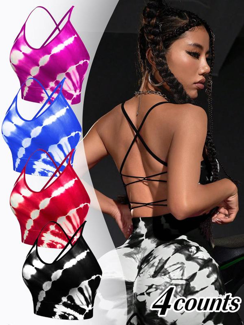 Women'S Tie Dye Print Seamless Sports Bra, High Stretch Casual Comfortable Breathable Criss Cross Backless Sports Bra for Yoga Gym Workout, Ladies Sportswear for All Seasons